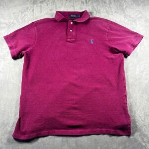 Polo Ralph Lauren Custom Fit Polo Shirt Mens Large Magenta Blue Pony